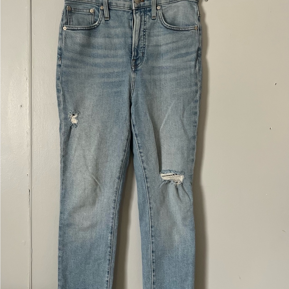 Madewell Blue Skinny Jeans with Distressed Details